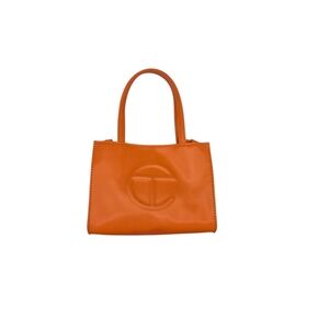 Telfar Vegan Leather Shoulder Bag Mini Snap Closure Vibrant Orange Double Strap
